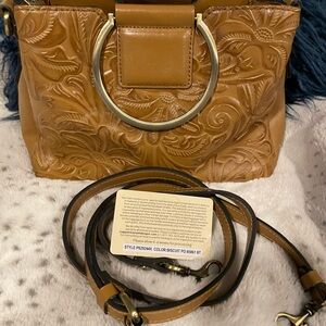 Patricia Nash Embossed Leather Crossbody Bag in Biscuit